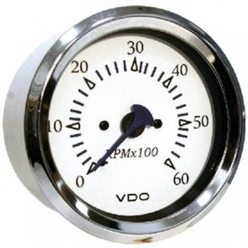 Calibre de tacómetro con bisel cromado, diseño de cara blanca de 0 a 6000 RPM