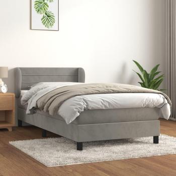Cama box spring blanda con colchón de terciopelo gris claro 80x200 cm