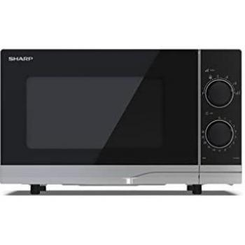 Microondas Sharp YC-PS201AE-S 700W 20L Plateado y Negro, 6 Niveles de Potencia, Función Descongelación, Fácil Limpieza