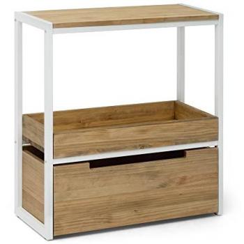 Consola iCub Derby 32x70x75cm con Bandeja y Cajón Inferior en Madera de Pino Maciza Blanco Acabado Vintage Estilo Industrial