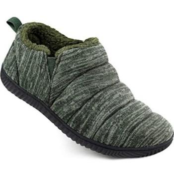 Zizor Men's Cozy Caterpillar Memory Foam Slippers with Plush Fleece Lined, Knit Anti-Slip Indoor Outdoor Rubber Sole with Unilateral Elastic Bandage, Green, 10 UK