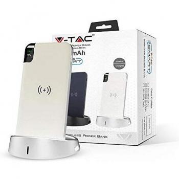 Power Bank Portátil 8000 mAh con Carga Inalámbrica y Base de Soporte, Color Blanco