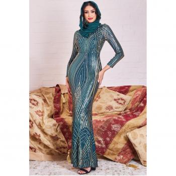Emerald Green Two-Toned Sequin Maxi Dress - Size 10 UK
