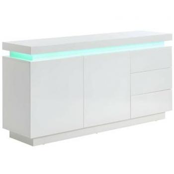 Aparador EMERSON II - LEDs - 2 puertas y 3 cajones - MDF lacado blanco