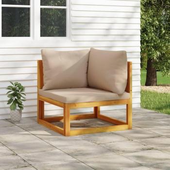 Sofá modular de esquina vidaXL de madera acacia con cojines en color taupé, gris claro y verde para terraza, muebles de jardín exterior y salón