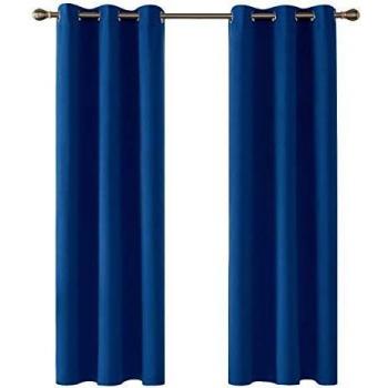 Deconovo Cortinas Salón Opacas Modernas Térmicas Aislante Decorativas con Ojales 2 Piezas 107 x 214 cm Azul Oscuro