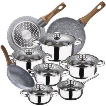 Batería de Cocina San Ignacio 12 Piezas en Acero Inoxidable con Sartenes Cassel y Tapas de Vidrio