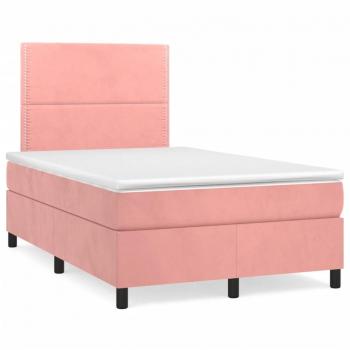 Cama box spring con colchón terciopelo rosa 120x190 cm Rosa