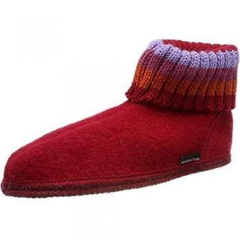 Zapatillas HAFLINGER Paul con cuello en pura lana virgen rojo ladrillo, talla 39