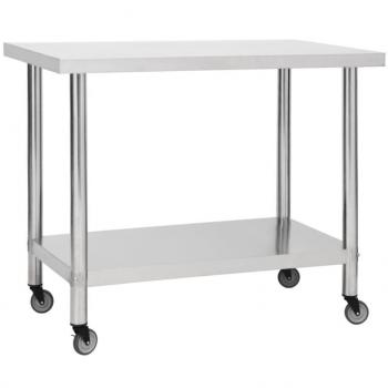 vidaXL Kitchen Work Table with Wheels 100x60x85 cm Stainless Steel