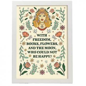 Lámina Póster Estética Con Libertad - Cuadros Decorativos de Libros y Flores para Hogar, Tamaño A3 con Marco Blanco