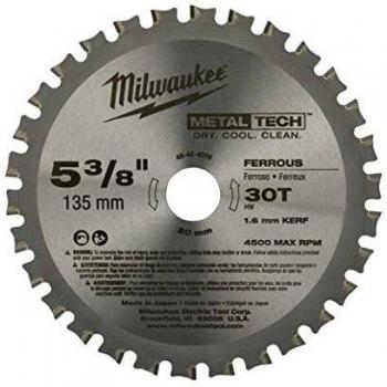 Milwaukee 5-3/8 in. D X 20 mm Ferrous Tungsten Carbide Metal Blade, 30 Teeth, 1 pk