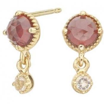 Pendientes granate y cristal de roca baño oro 18k