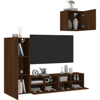 Muebles de TV de pared 4 piezas madera de ingeniería marrón roble