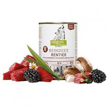 ISEGRIM Lata Perro Adulto Reno + Moras, Champiñones y Hierbas Silvestres, 400 g, Perro