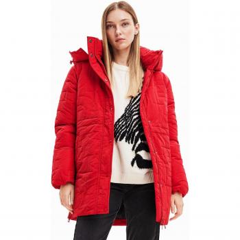 Desigual Women's Red Hooded Padded Tulip Down Jacket Size M