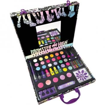 Monster High - Estuche de Maquillaje con Espejo, Sombras de Ojos, Esmaltes de Uñas y Brillo Labial