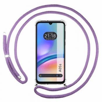 Funda Colgante Transparente con Cordón Morado para Samsung Galaxy A05s