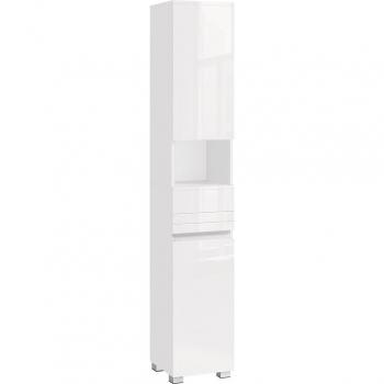 Mueble de baño con cajón y estantería, unidad de almacenamiento con compartimientos y estantes regulables, disponible en blanco o gris