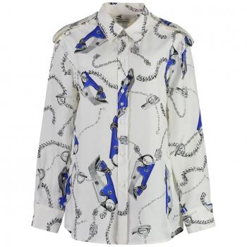Burberry Women's Printed Silk Shirt in White | Size 6 | Color B9594 | Multicolor | Size: 2XS