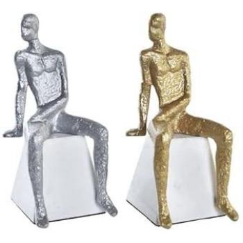 Figura Decorativa DKD Home Decor 11 x 12 x 28 cm Plateado Negro Blanco Hombre (2 Unidades), Hierro, Estándar