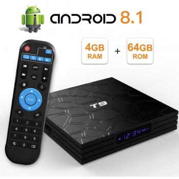Sidiwen Android 8.1 TV Box T9 4GB Ram 64GB ROM RK3328 Quad-Core Cortex-A53 2.4GHz 5.0GHz WiFi Bluetooth 4.1 Ethernet USB 3.0 Soporte 3D 4K2K Ultra HD H.265 Smart Set Top Set