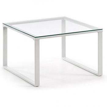 Kave Home - Mesa de Centro Sivan Transparente Cuadrada 60 x 60 cm de Cristal Templado y Patas de Acero en Blanco