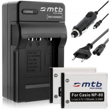 2 Baterías + Cargador para Casio NP-80 NP-82, Exilim S5 S6 S7 S8 Z1 Z2 Z16 Z28 Z32. ZS5 ZS6.