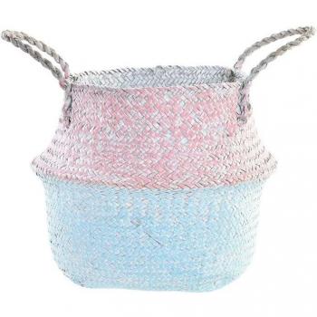Cesta de Fibra Bicolor 25x25x25 cm Azul/Rosa Mediterráneo DKD Home Decor