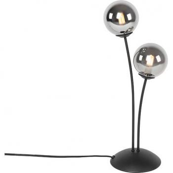 Lámpara de mesa moderna negra cristal ahumado 2-luces - ATHENS con diseño contemporáneo, estructura en color negro, pantalla de vidrio ahumado, dos fuentes de luz para iluminación ambiental y base estable