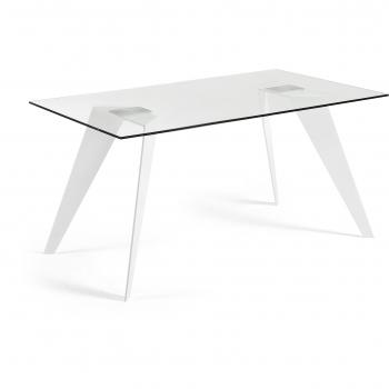 Kavehome Mesa Koda 160x90, Epoxy Blanco y Cristal Transparente