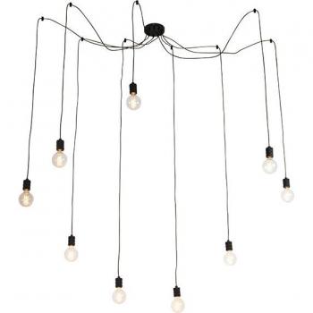Lámpara colgante diseño negra 9 luces CAVALUX, acero negro, dimensiones 55 x 235 cm