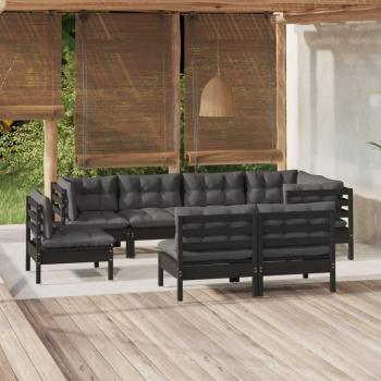 Conjunto de sofá de jardín 8 PCs con sólidos cojines de madera maciza de pino negro