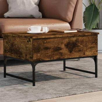 Mesa baja Smoke Oak 70x50x40 cm Multicapa y Metal Marrón