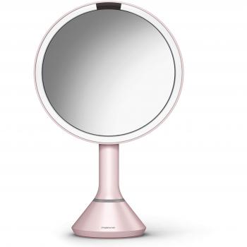 simplehuman, espejo con sensor y control táctil de brillo, acero inoxidable rosa