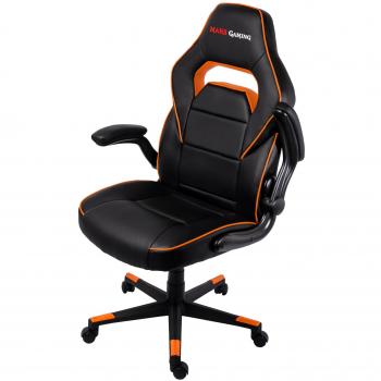 Silla Profesional para Gaming Mars MGC117BO, Ergonómica, Ajustable en Inclinación y Altura, con Resposabrazos Abatibles y Acolchados, Diseño Racing, Capacidad hasta 120 kg, Color Negro y Naranja