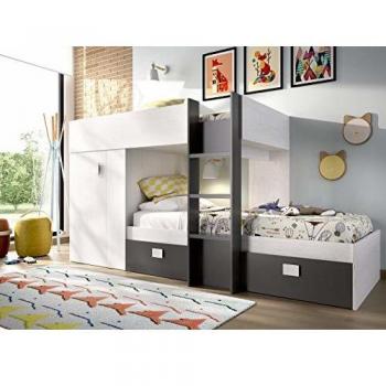 HOMEKIT Cama Juvenil Tipo Tren, 2 Camas, Artic+Grafito, Sencillo