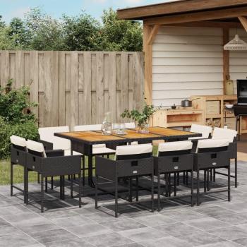 11-Piece Black Poly Rattan Garden Dining Set with Cushions