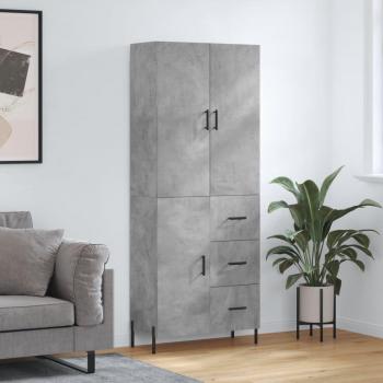 Aparador alto de madera contrachapada gris hormigón 69,5x34x180 cm con 1 puerta y 3 cajones, mueble de almacenaje para salón, buffet y armario auxiliar
