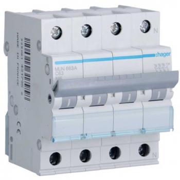 Interruptor automático HAGER MUN663A 3P+N 63A curva-C 6kA