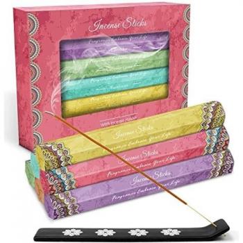 Scent-Hi Incienso, Varillas de Incienso, para SPA, Yoga, Regalo, 6 Cajas, 120 Palos, 1 Porta Incienso