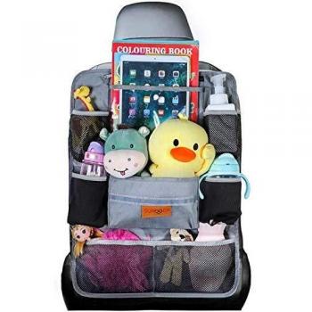 SURDOCA Car Organiser Car Seat Organiser - 4th Generation Enhanced Car Organiser Back Seat for up to 10.5 iPad, 9 Pockets, Kids Toy Storage, Water Proof Back Seat Protector for Kids,Grey,1pc