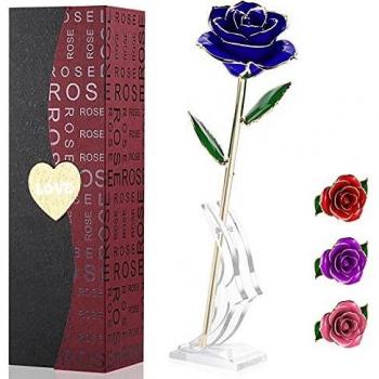 Rosa Oro 24 K Rosas Eterna Flores Artificiales Mejor Regalo Con Soporte Transparente y Caja Regalo para Esposa Mom Novia En Navidad, San Valentín, Cumpleaños, Día de la Madr, el Día de San Valentín