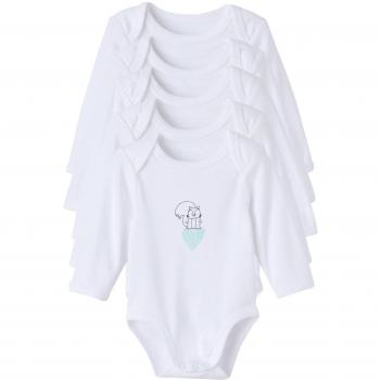 VERTBAUDET Lote de 5 bodies de manga larga estampado gráfico 100% algodón bebé Blanco Estampado 3M - 60CM