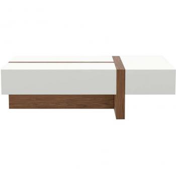 Mesa Centro ANGEL CERDÁ 2060C - Color Nogal y Blanco, Chapa de Nogal, Madera DM Lacada, Dimensiones: 120 x 70 x 35 cm