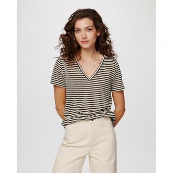 Camiseta Vila de mujer manga corta cuello pico rayas doradas