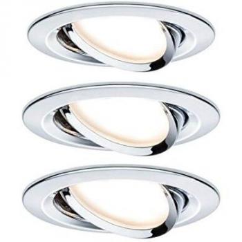 Juego de 3 Luminarias Empotradas LED Paulmann Nova Coin, Redondas, Ajustables, 3x6W, 2700K, Acabado en Cromo