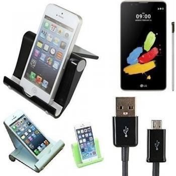 Estación de acoplamiento universal para LG Electronics Stylus 2, negro, fuerte, ligero y compacto | Sostenedor del soporte + cable Multi-ángulo para las tabletas, e-readers y smartphones Docking Station cuna del muelle Tischständer Tischhalter Reisedoc