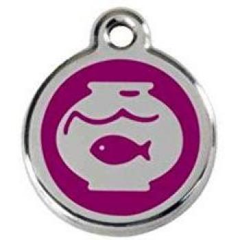 Placa para Gato Fish Bowl Morado de Acero Inoxidable Pequeña - Diámetro 2 cm