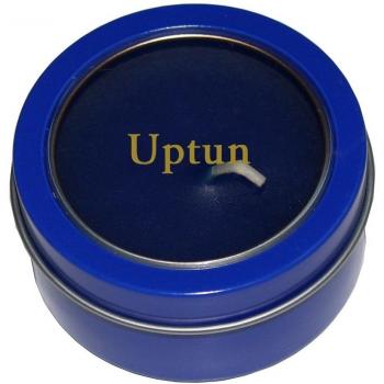 Candela en caja de metal con tapadera plástica con nombre grabado: Uptun